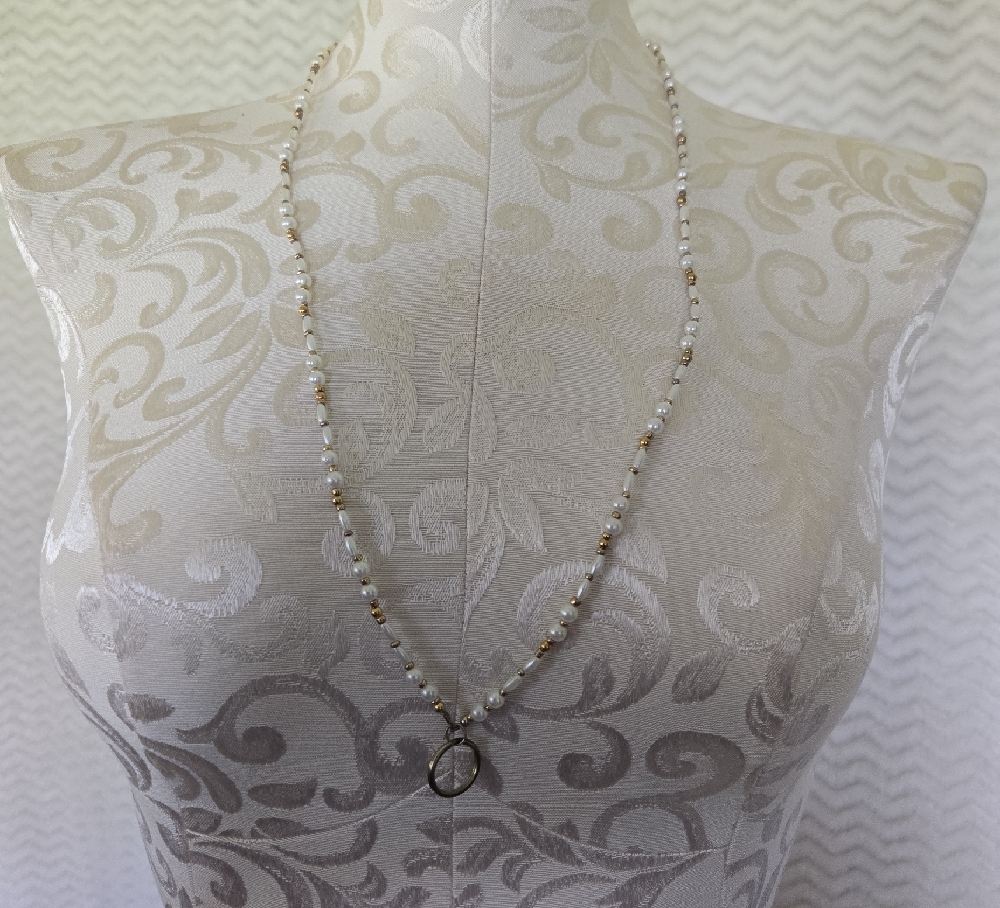 Elegant Gold and White Beaded Lanyard